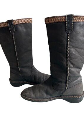 UGG Swell Tall Winter Black Leather Sheepskin Tasman Boots Size 8